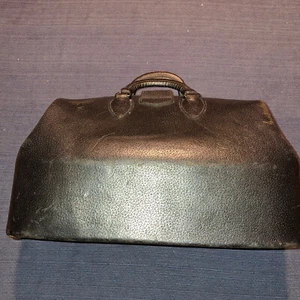 Kruse Vintage Doctor Bag Black Leather No Key 1852 18x8x10 satchel gladstone - Picture 1 of 7