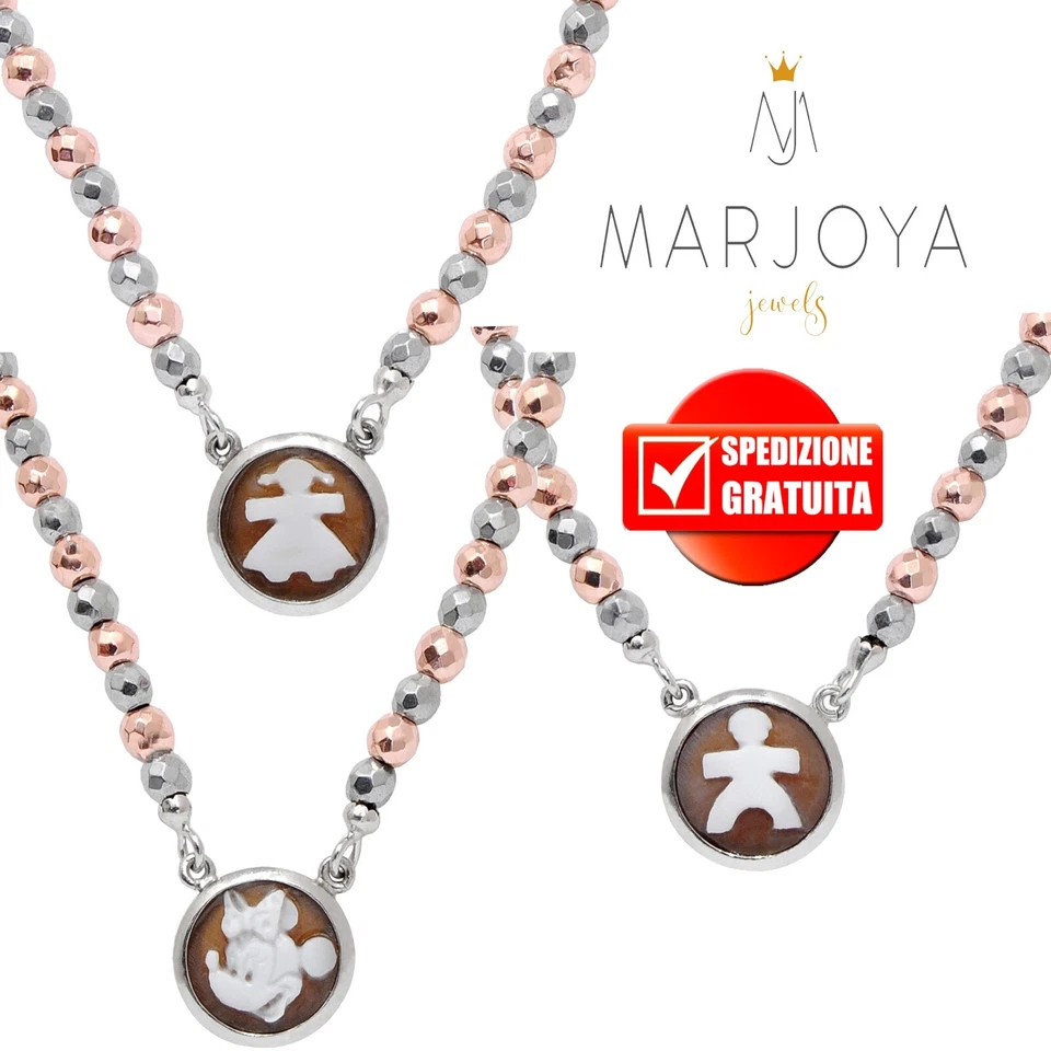 Collana con cammeo "bimbo"bimba"minnie"in argento ed ematite rosè - Immagine 1 di 1