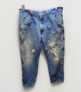 Wrangler Thermal Fleece-lined Carpenter Jeans Mens 30x30 Blue Thrashed knees - Picture 1 of 17