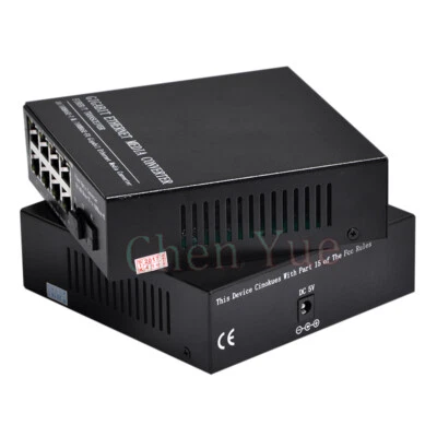 2pcs 100M 1 Fiber port Optical Media Converter SM 25KM 8 RJ45 Fibre Transceiver - Image 1 of 4