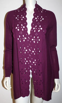 Cárdigan Suéter Sleeping on Snow M Magenta Púrpura Lana LS Recorte Encaje Frontal Foto 1 de 4