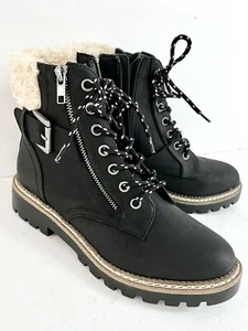NWT~BLACK VEGAN LEATHER  ANKLE BOOT~SIDE ZIP~FAUX TIE~ 7.5 OR 8 AVAILABLE NEW! - Picture 1 of 12