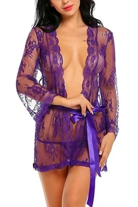 Sexy-Lace-Lingerie-Women-Nightwear-Underwear-G-string-Babydoll-Sleepwear-Kimono - Picture 1 of 2