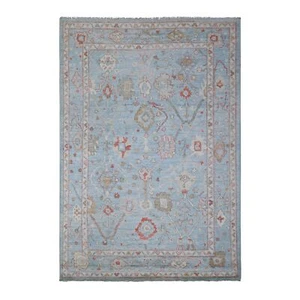 6'x8'8" Blue All Over Village Motifs Afghan Angora Oushak Oriental Rug R88695 - Picture 1 of 6