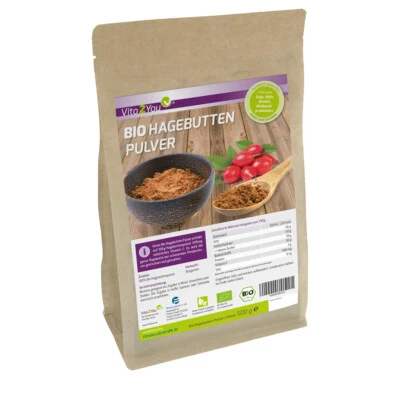 Vita2You Bio Hagebuttenpulver 500g - Rohkost - Zippbeutel - Premium Qualität - Bild 1 von 2