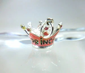 Jezlaine Sterling Silver Pink Enamel Princess Crown Charm - Picture 1 of 6