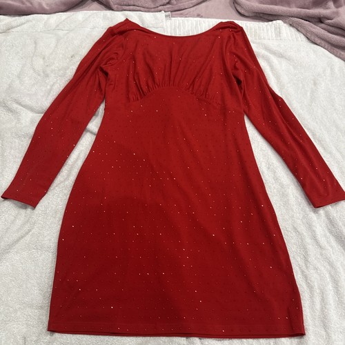 Abito body donna Michael Kors borchie manica lunga rosso cremisi taglia M