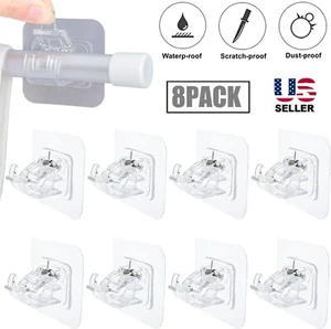 8Pcs Curtain Rod Brackets No Drilling Self Adhesive White Sticky Wall Hooks USA - Picture 1 of 16
