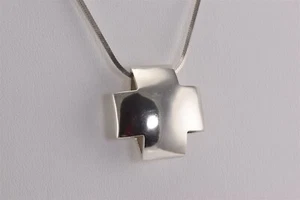Colgante de deslizamiento cruzado con cuña pulida de 26 mm x 26 mm de plata esterlina 20 g 16" cadena - Imagen 1 de 7