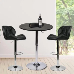 Bar Table Set of 3 Adjustable Round Table & 2 Swivel Pub Stools for Home Kitchen - Picture 1 of 38