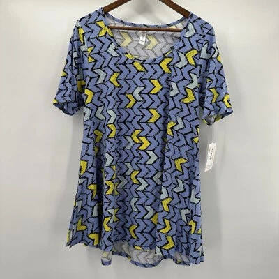 Camiseta Lularoe Perfect Mujer Azul Mediana Geométrica Fluida Cuadrada Modesta Foto 1 de 4