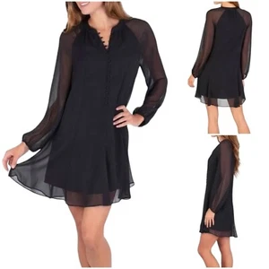 Joie Black Chiffon Balloon Sleeve Button Front Mini Dress Size Small - Picture 1 of 9