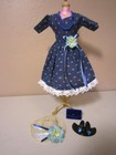 Barbie Doll Handmade Navy Blue Print Dress With Accessories! Free Shipping