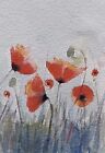 original watercolor painting ACEO Dancing Poppies red flowers rural garden #SIBY