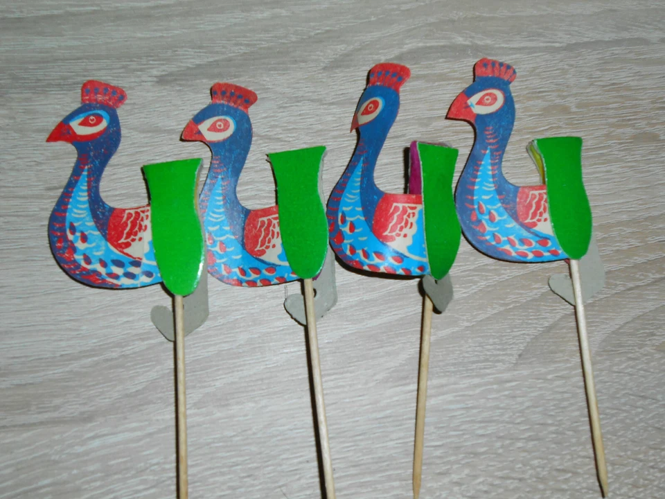 4 Deko Picker Pfau Party Spieße Neu!! - Bild 1 von 1