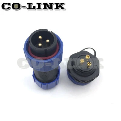 IP68 3 pin Waterproof Connector, SP21 Screw Crimp Aviation Power Cable Connector - Image 1 of 4