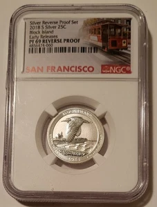 NGC 2018 S Silver Block Island NP Quarter Reverse Unc Proof PF69 ER Trolley (C) - Picture 1 of 2