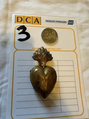 Ancien Ex Voto Cœur De Marie Laiton Doré Pendentif Reliquaire XIX Eme N3 - Photo 1/4