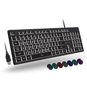 X9 Large Print Backlit Keyboard Wired, Easy-to-See Light Up Keys for Seniors,... - Picture 1 of 9