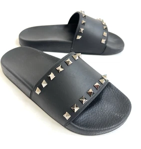 VALENTINO Garavani ROCKSTUD Women's Studded Rubber Slides Sandals Black 37 US 7 - Picture 1 of 9