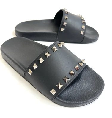 VALENTINO Garavani ROCKSTUD Women's Studded Rubber Slides Sandals Black 37 US 7 - Image 1 of 4