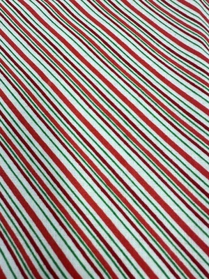 26 in X 44 In.  David Textiles fabric red green white Christmas stripes - Image 1 of 4