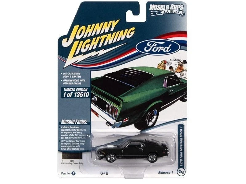 1970 Ford Mustang Mach 1 Medium Ivy Green Johnny Lightning JLMC029 1/64 Scale
