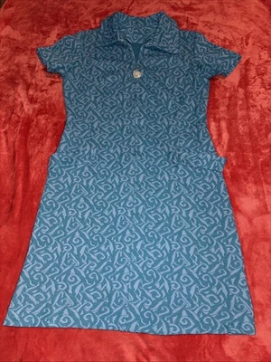 Vintage 1960- 70s Shift Dress Size M-L Blue MOD A-Line Double Knit - Image 1 of 4