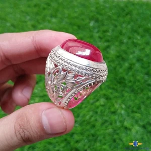 Big Red Cabochon Ruby 925 Sterling Silver Anari Yaqoot Ring For Men Size 10 - Picture 1 of 7