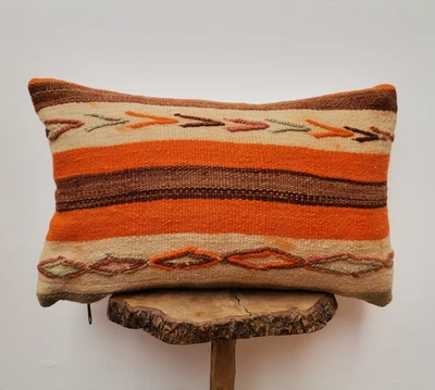 Moroccan Handmade Kilim Orange Cushion Cover Throw Pillow Case Sofa boho. - Image 1 of 4