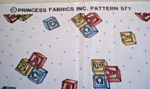 VTG PRINCESS FABRICS INC PATTERN 571 ABC BLOCKS ALLOVER PATTERN NEW 1.75 YDS - Picture 1 of 2