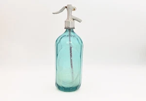 Antique . Vintage Aqua Blue Paneled Seltzer Soda Bottle SINGER #6 - Picture 1 of 8