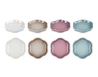 Le Creuset Mini Flower Plate Set 4.3in 4pc Sea Salt Mauve Pink Nutmeg White New - Image 1 of 4