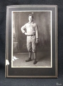 Antique cabinet photo BASEBALL PLAYER IN UNIFORM Carbon jersey mitt 1890s IOWA? - Picture 1 of 2