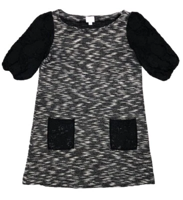 Mini Vestido Anthropologie Postmark XS Gris Jaspeado Tejido Floral Manga Encaje Foto 1 de 4