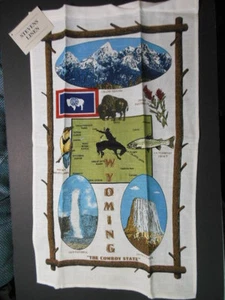1 toalla de lino de recuerdo de Wyoming nueva con etiquetas, 16,5"" x 26"" "EL ESTADO DEL VAQUERO" - Imagen 1 de 1