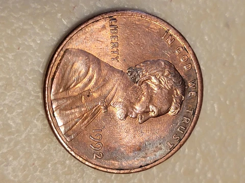 1992 double ear, double stamp rim Lincoln penny Cover