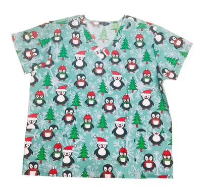 Blusa Médica Estampada Mujer Moda Enfermería Verde Claro Base Pingüino XL Foto 1 de 2