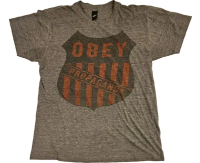 Vintage OBEY Shirt Mens LARGE Short Sleeve Skateboarding USA Made - Distressed T - Image 1 of 4
