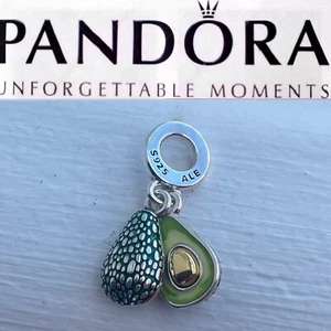 New Pandora Moments Two-Tone Green Avocado Double Dangle Charm 763405C01 - Picture 1 of 5