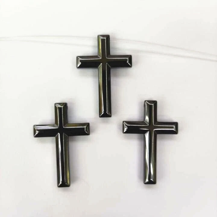 3 peças lindas pedras de hematita pingente cruz preta miçangas acessórios para joias - Imagem 1 de 4