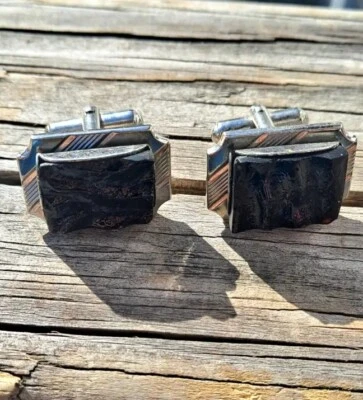 Gemelos Gemelos de vidrio texturizado negro Disfraz de fantasía Joyería para hombre  Foto 1 de 3