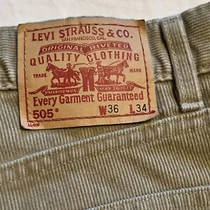 Vintage Levis 505 Corduroy Pants Mens 36x34 Tan Regular Fit Straight Leg Western - Picture 1 of 13