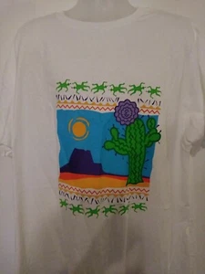 NWOT - Vtg Hanes 4XL XXXL Long Single Stitch White Desert Cactus Lizard Tee - Picture 1 of 5