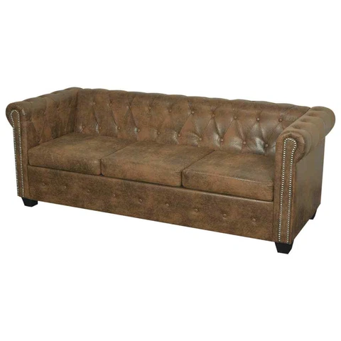 Sofa 3 Seater Couch Settee Furniture with Tufted Arms Brown Faux Leather vidaXL Cover