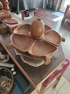 Servizio da portata vintage Tiki 7 pezzi Monkey Pod legno pigro Susan - Foto 1 di 5