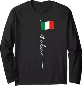 Italy Signature Flag Pole - Elegant Patriotic Italian Flag Long Sleeve T-Shirt - Picture 1 of 6