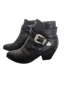 Dingo Women Black Leather Ankle Boots Strap & Silver Buckle Western Size 7.5 - Picture 1 of 9