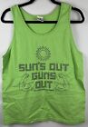 Six Flags Vintage Limonkowa zieleń Dorosły Średni Tank Top Tshirt Suns Out Guns Out