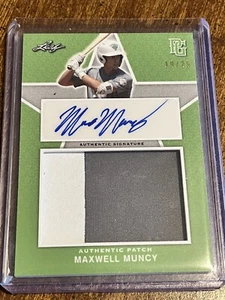 MAX MUNCY 2020 LEAF PERFECT GAME JERSEY PATCH AUTOGRAPH #19/25 Oakland A'S - Picture 1 of 2